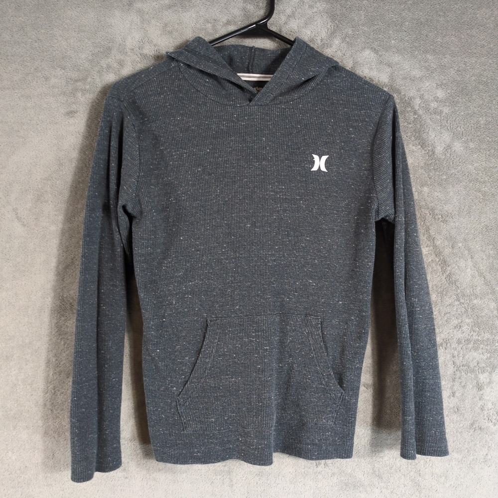 Hurley Youth Boys Gray Waffle Knit Thermal Long Sleeve Hoodie Size L